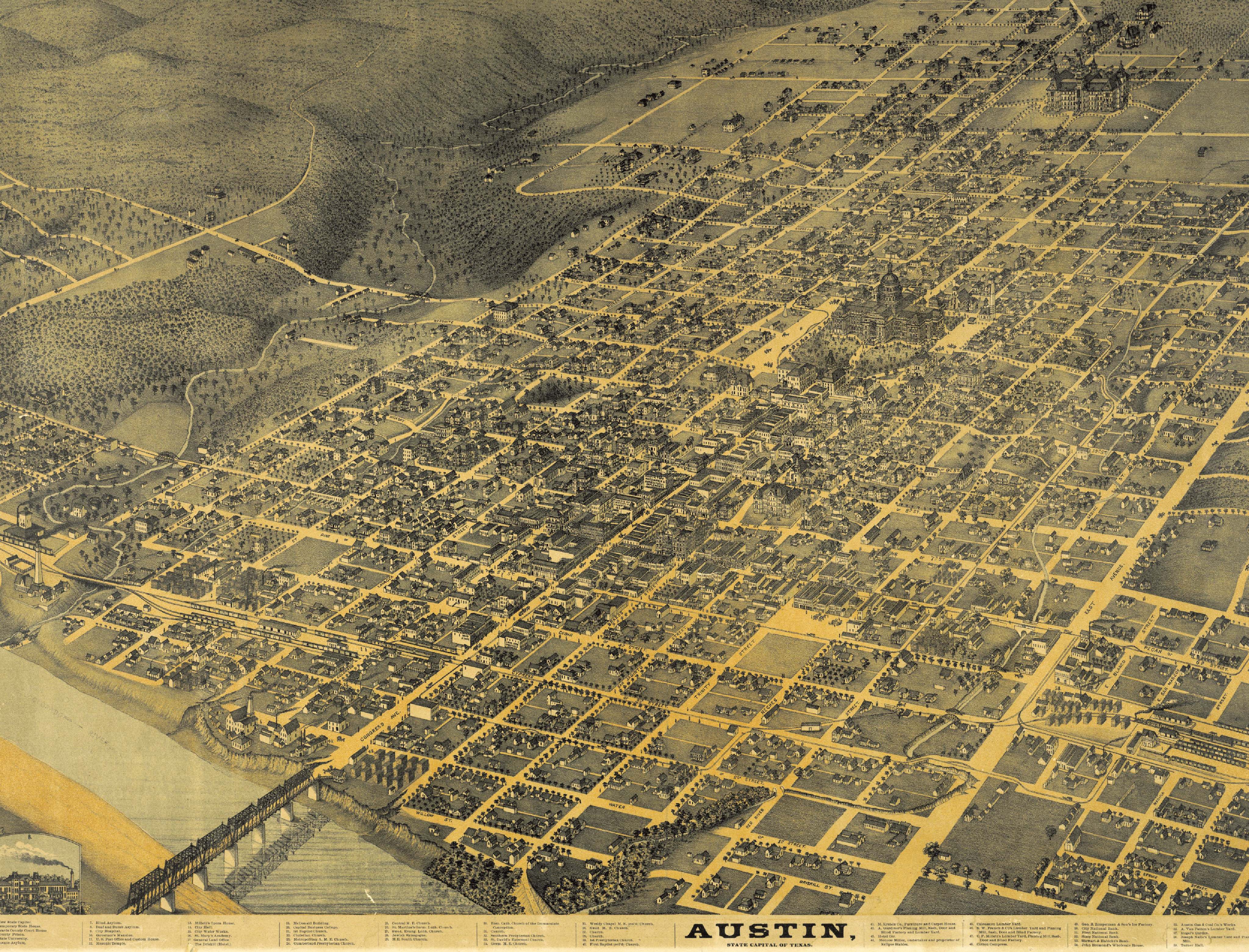 Bird's-eye map of Austin, 1887